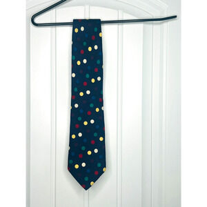 Land's End Direct Merchants Dark Blue + Multicolor Polka Dots Designer Silk Tie